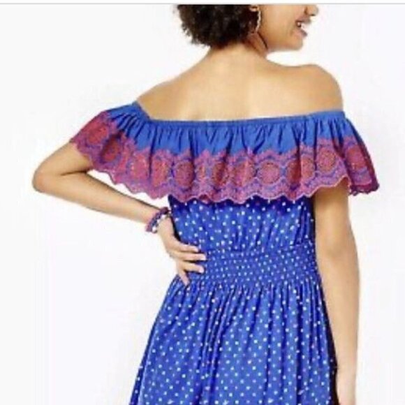 Lilly Pulitzer Kalama Off Shoulder Dress Borealis Blue Lilly Squared NWT Small - Picture 5 of 15